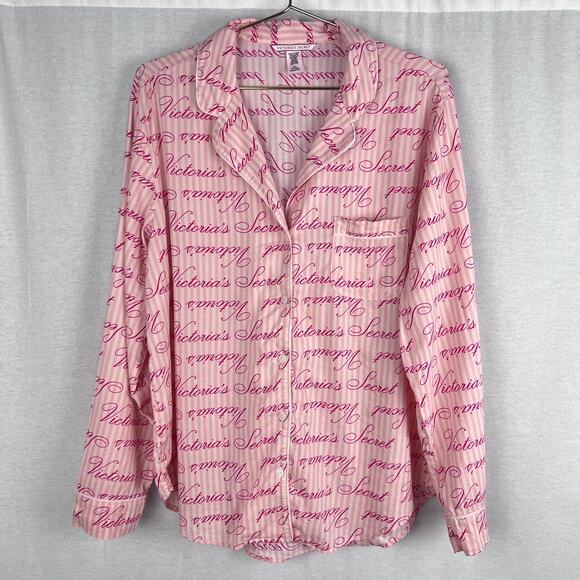 Victoria's Secret Pajama Matching Set Heritage Cotton Striped Pink Logo Coquette - Picture 2 of 9